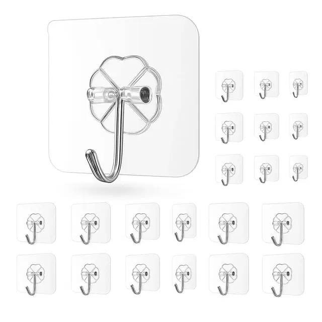 Plastic Wall Hooks, Transparent (Pack of 20)
