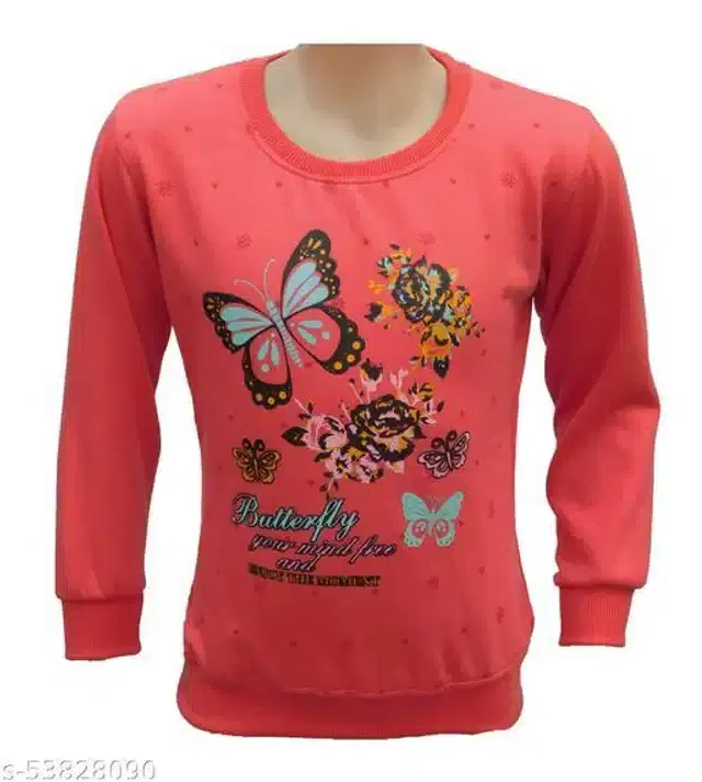 Fleece Printed Full Sleeves Round Neck Sweatshirt for Girls (Coral, 2-3 Years)