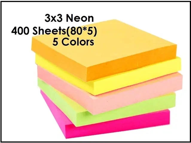 Paper Neon 80 Pcs Sticky Notes, Multicolor, 3x3 inches, Pack of 5
