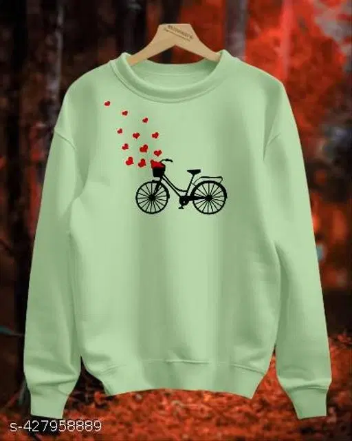 Cotton Printed Sweatshirt for Women (Sea Green, XS)
