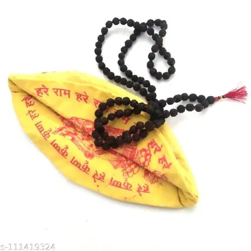 Black Rudraksha Mala 5 Mukhi Beads Wood Chain for Men