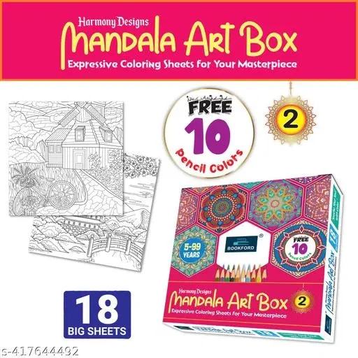 Harmony Designs Mandala Art Box – 2 for Kids & Adults | Creative Coloring Set for Stress Relief, Focus, Mindfulness, Relaxation, Brain Development, Fine Motor Skills & Art Therapy | Ideal Gift, Birthday Activity, Home & School Use