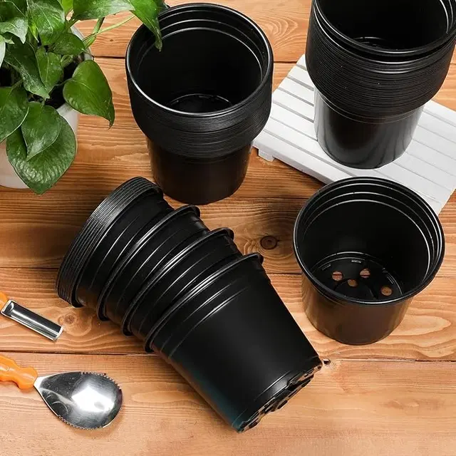 Plastic Plant Container, Black, Pack of 6