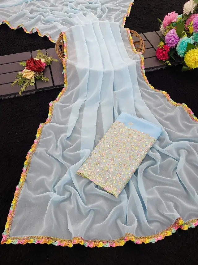 Silk Woven Design Saree for Women, Aqua Blue (6.3 m)