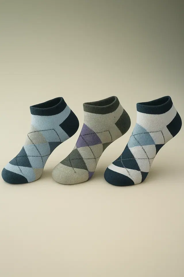Printed Ankle Length Socks for Men, Assorted, Set of 3