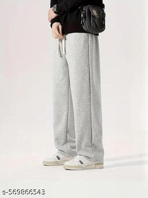 Cotton Blend Solid Trackpant for Men, Grey (L)