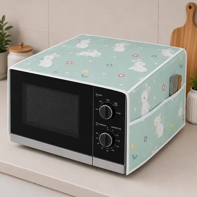 Green Rabbit Dust-Proof Microwave Oven Cover for Kitchen Decor Durable Modern Design