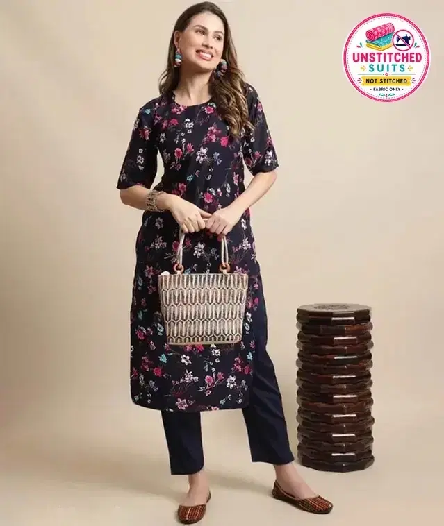 Crepe Floral Print Unstitched Suit with Dupatta for Women, Green