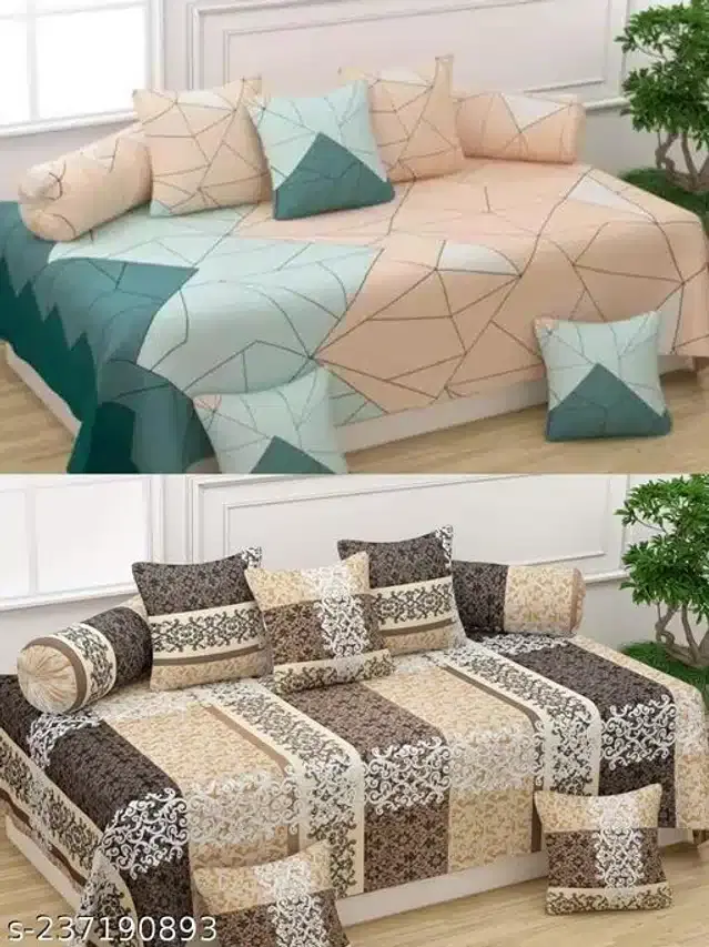 Polycotton Diwan Cover Set, Multicolor, Combo of 2