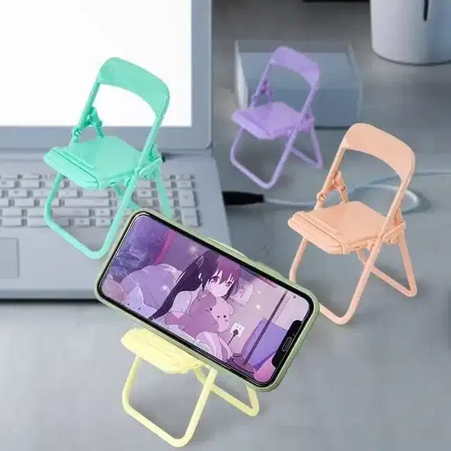 Plastic Mini Chair Shaped Mobile Stand, Pack of 4, Multicolor
