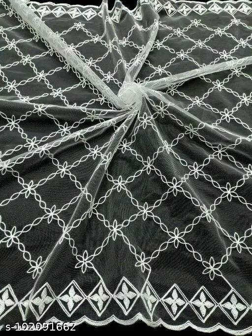 Embroidered Punjabi Net Floral Sewing & Embroidery (White, Free Size)