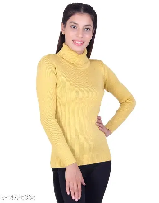 Hi-Neck Sweater for Women (Yellow, M)