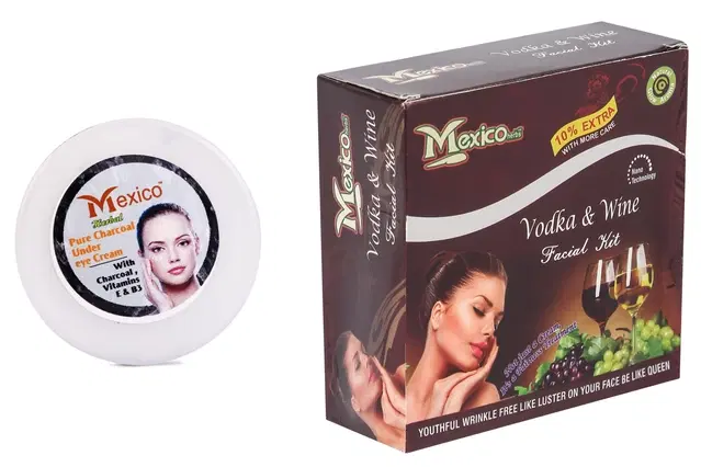 Maxico Herbs Vodka & Wine Facial Kit with Charcoal Under Eye Cream, Pack of 2