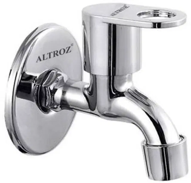 Stainless Steel Long Body Bib Cock Tap with Wall Flange, Silver, Set of 1