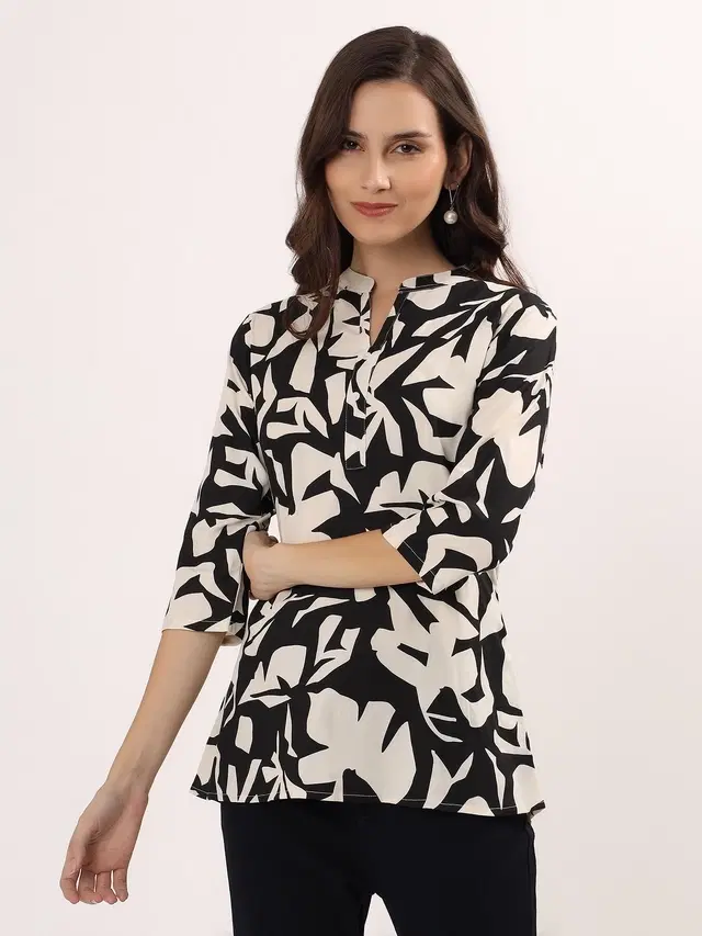 Womens regular sleeve casual wear short Kurti, Black (L)