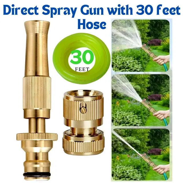Hose Nozzle with 30 Feet Pipe & Fitting Kit, Multicolor, Set of 1