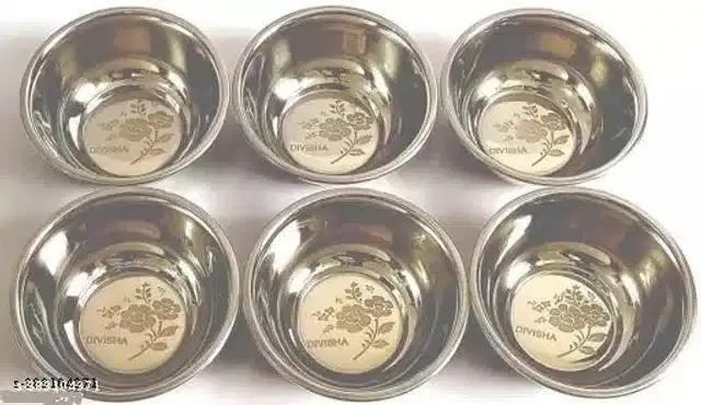 Stainless Steel Bowls, Silver, 250 ml, Pack of 6