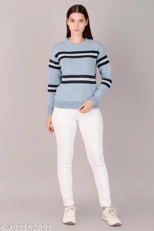 Acrylic Sweater for Women (Blue, M)