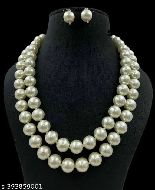 2 Layer Pearl Necklace Set for Women, White