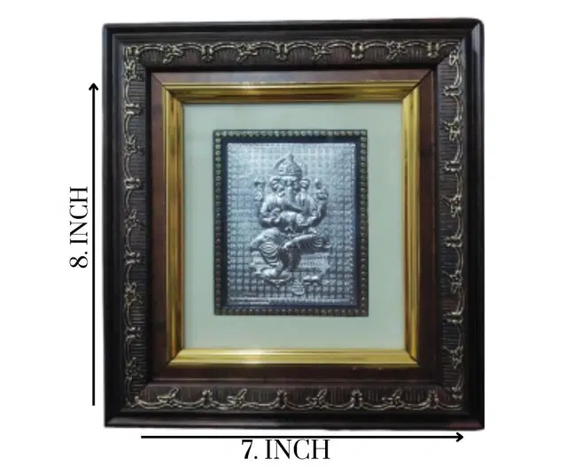 Wooden Laxmi Ganesha Ji Wall Frame, Silver, 7x8 inches