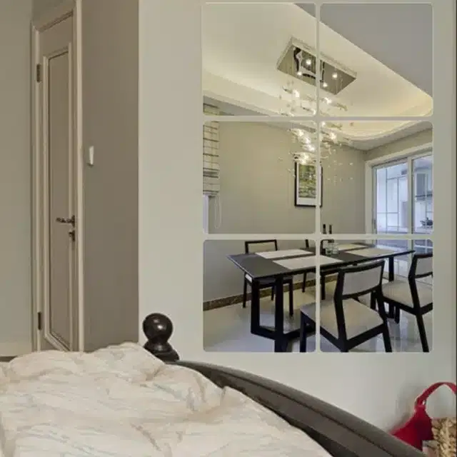 Acrylic Square Shaped Wall Mirror Stickers, Silver, Pack of 6