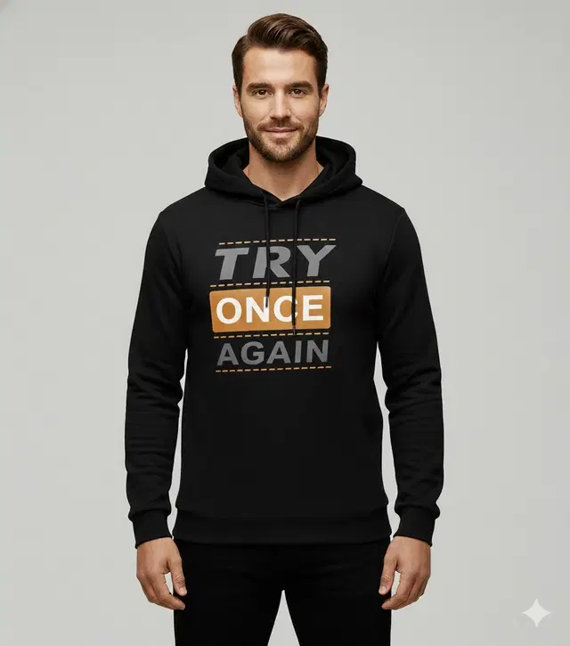 Fleece Printed Hoodie for Men, Black (M)