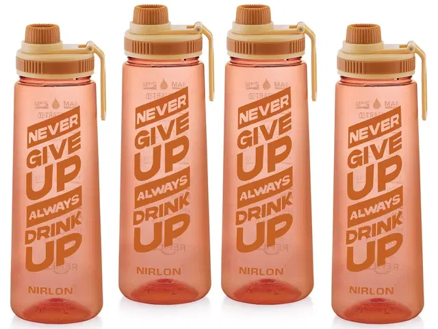 Nirlon Clear Sip Motivational Fitness Sport Water Bottle 800Ml Set Of 4 & Time Maker, Leak-Proof, Bpa-Free, Toxin Free Plastic Drink Bottle Design For Unisex At Gym, School, Office ( Brown )