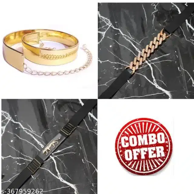 Fancy Belts for Women, Pack of 3 (Gold & Black)