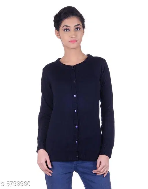 Acrylic Solid Sweater for Women (Black, L)