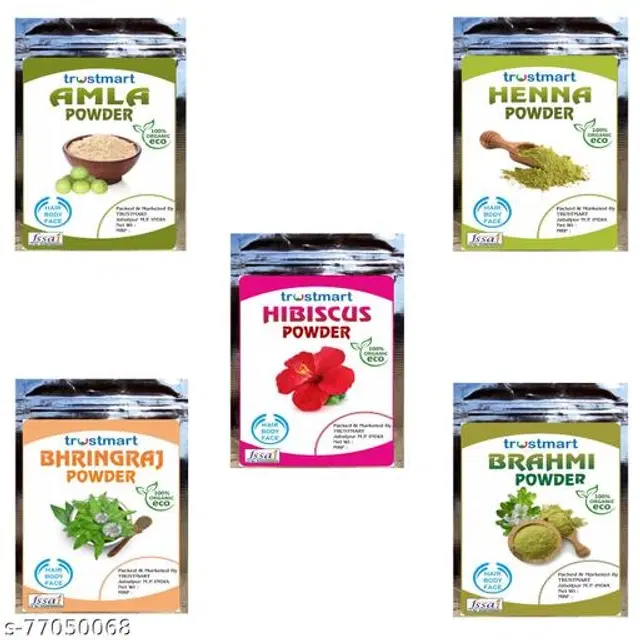 Trustmart Natural Amla, Hibiscus, Brahmi, Henna & Bhringraj Hair Care Powder, 50 g, Pack of 5
