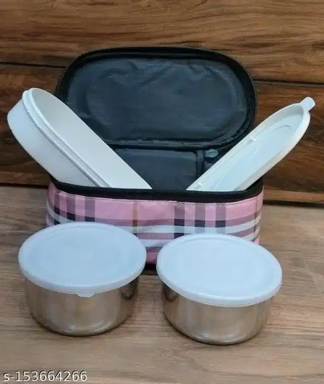 Stainless Steel Lunch Box with Bag, Silver, Set of 1