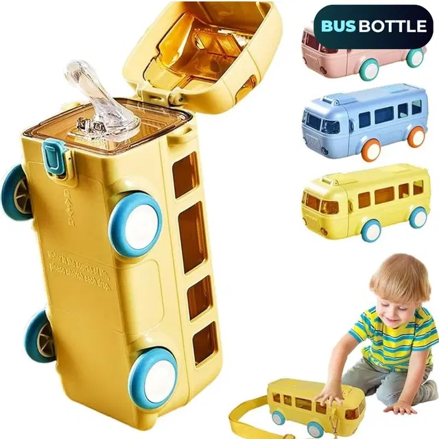 Plastic Bus Shape Sipper Bottle for Kids, Multicolor (1000 ml)