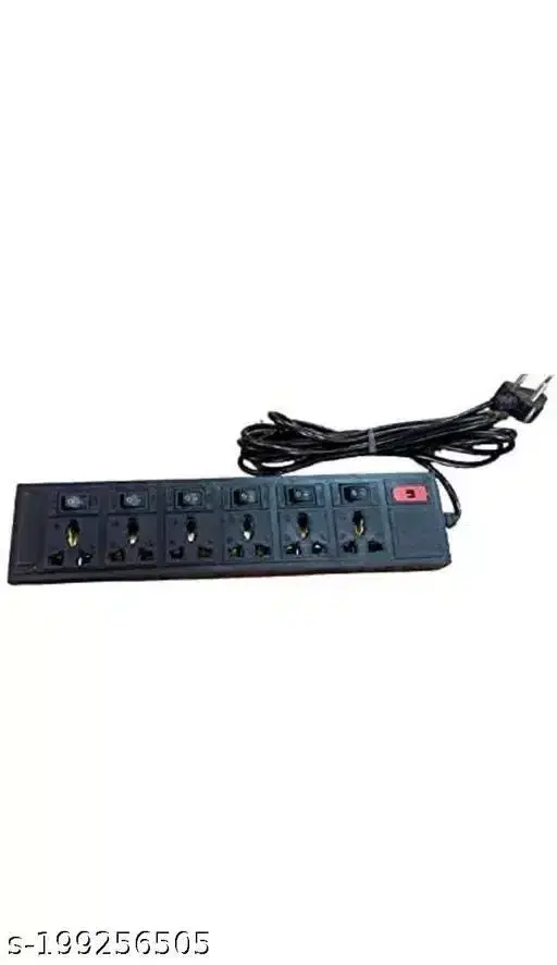 Extension Board Which Has 6 Switches & 6 Power Points 3 Meter Long Wire, Black, D27