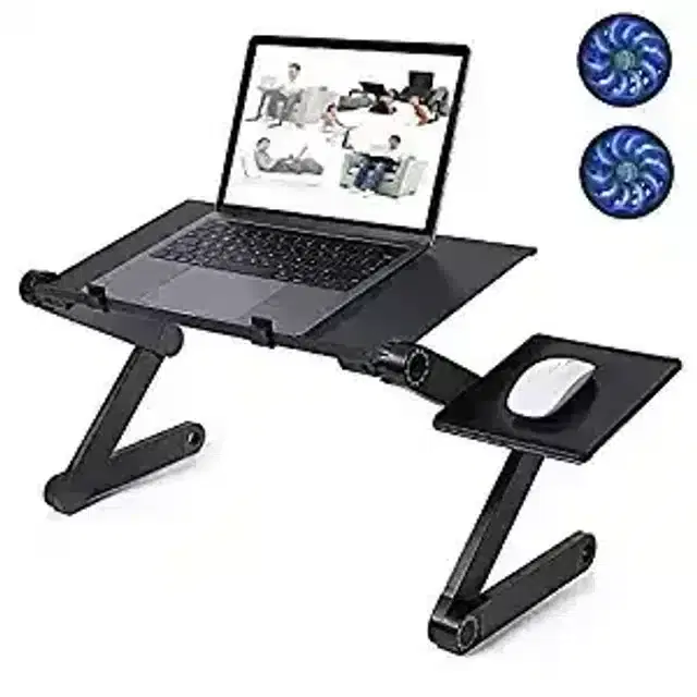 K Kudos Multifunctional T8 Laptop Table With Side Mouse Pad And Usb Cooling Fan Adjustable 360 Degree Aluminium