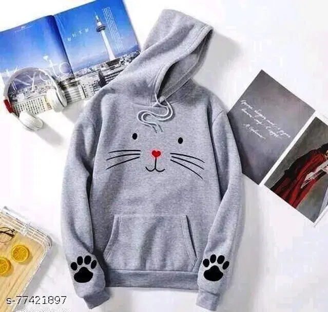 Cotton Blend Hoodie for Women (Grey, M)