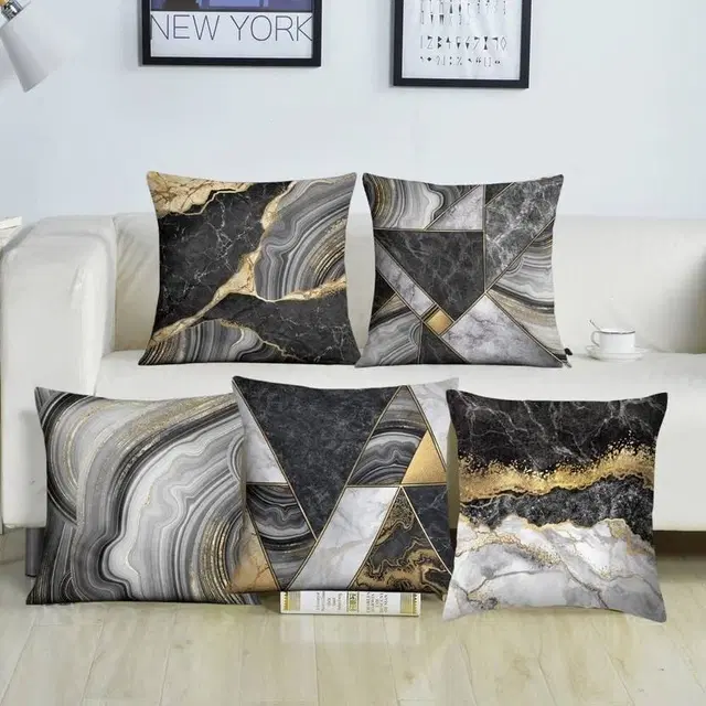 Crosmo Black Gold Printed Pack of 5 Cushion Cover 40x40 cm