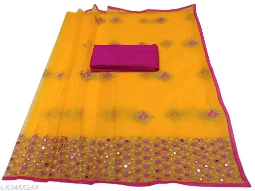 Embellished Lehenga Saree with Mirror Work for Women (Mustard, Free Size)