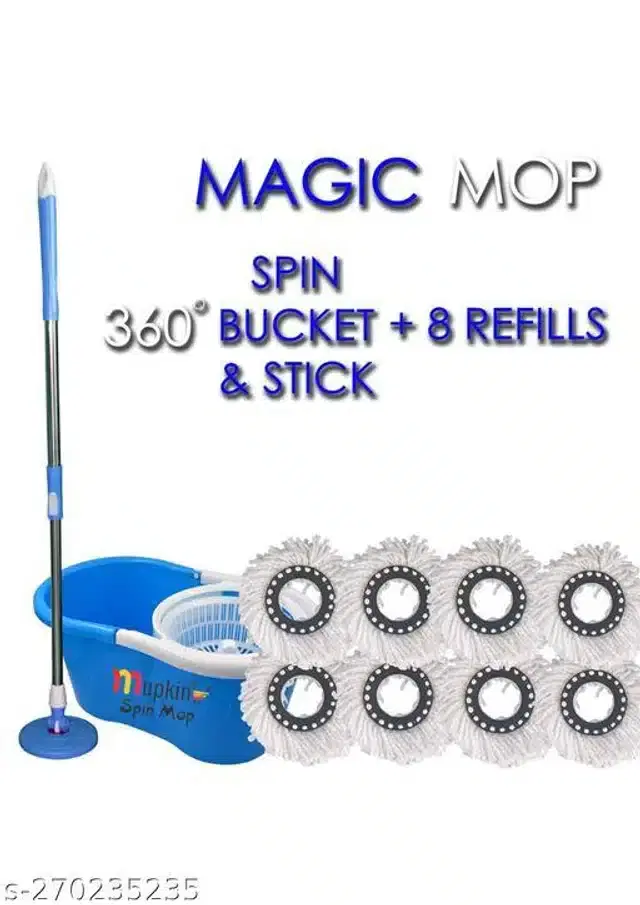 Spin Bucket Mop with 8 Refill, Assorted, Set of 1