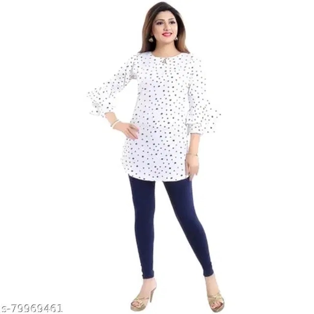 Three-Quarter Sleeves Top for Women (White, S)