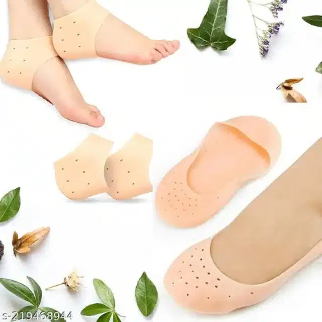 Moisturizing Silicon Gel Socks, Beige, Set of 2