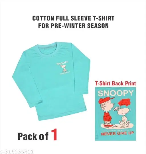 Round Neck Printed T-Shirt for Girls (Sky Blue, 7-8 Years)