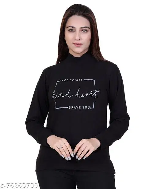 Hi-Neck Sweater for Women (Black, M)