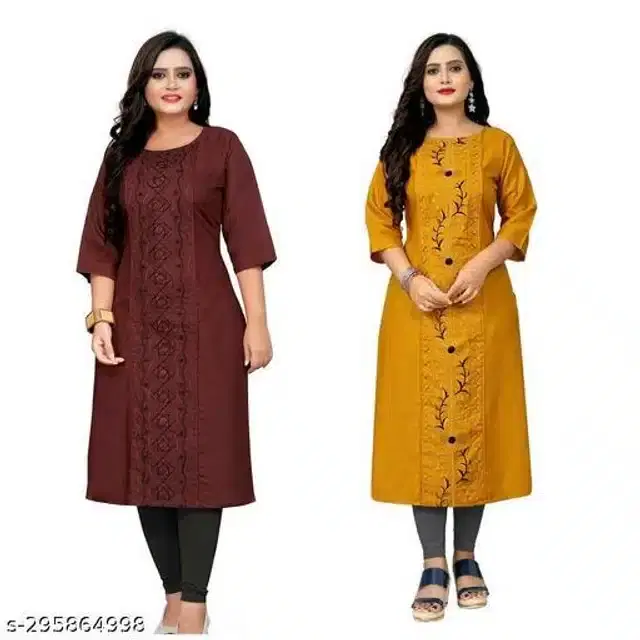 Cotton Blend Embroidered Kurti for Women, Pack of 2 (Mustard & Maroon, 5XL)