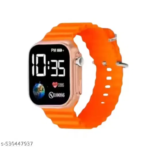Ultra-LED Square Digital Watch with Silicone Strap for Men & Women ,Orange