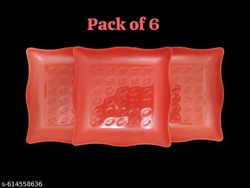 Plastic Plates for Kitchen, Red, Pack of 6