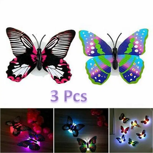 Plastic LED 3D Butterfly Wall Stickers, Multicolor, Pack of 3