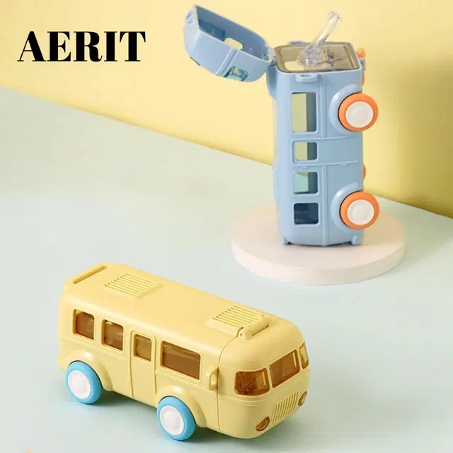 Plastic Bus Shape Sipper Bottle for Kids, Multicolor (1000 ml)