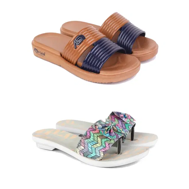 Combo of Sliders & Flats for Women, Set of 2 (Multicolor, 5)