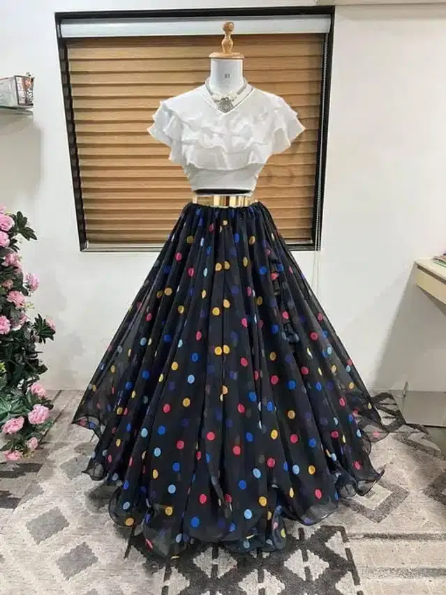 Ready to Wear Lehenga Choli for Women (Black, XS)