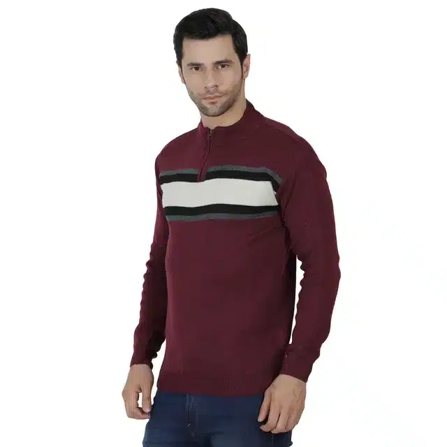 Men's Casual Sweater (Maroon, L) (A-29)